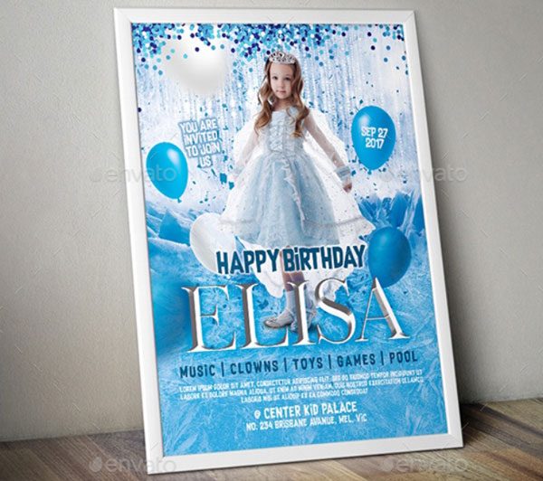 Frozen Theme Kid Birthday Invitation Flyer Design Template
